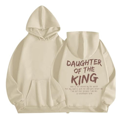 Daughter Of The King Hoodie For Women Christian Religious Hoodies Jesus Bible Verse Inspirational Hooded Sweatshirts - color: Apricot, size: XX-Large