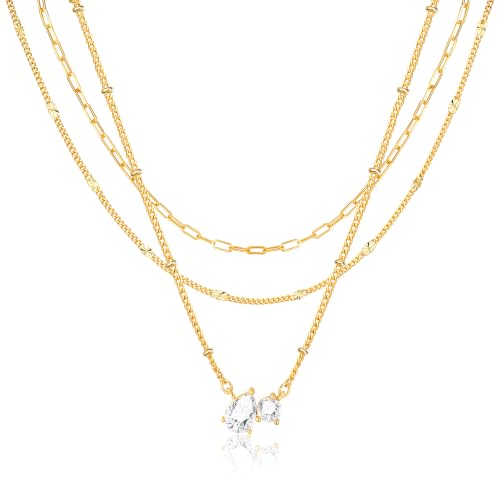 3PCS Gold Silver Layered Necklaces for Women Trendy - color: Gold&WR