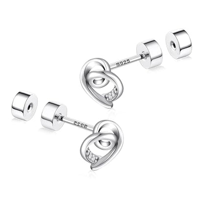 CEROUNO Flat Back Stud Earrings - 925 Sterling Silver Post Flatback Earrings Gold Silver Cubic Zirconia Earrings Studs for Women - color: Silver Heart