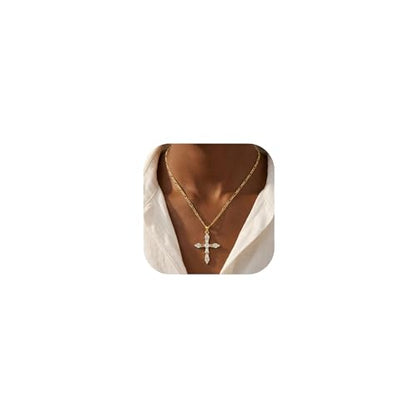 14K Gold Plated Cross Necklace for Women, Christian Jewelry - style: 4-CZ