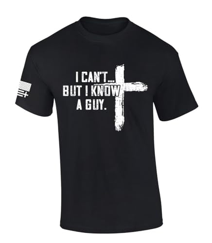 Trenz Shirt Company Men's Christian Tshirt I Can't But I Know A Guy Cross Short Sleeve T-Shirt - color: Black, size: 5X-Large