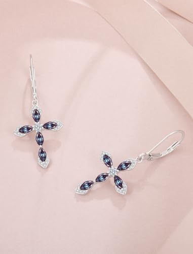 Birthstone Cross Earrings for Women 925 Sterling Silver - color: 06 June - Alexandrite-1