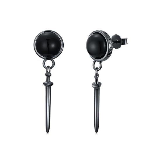 Black Dangle Drop Earrings 925 Sterling Silver Black Onyx Stud Earrings Viking Rune Jewelry Gift for Women Men - color: A01-Swords