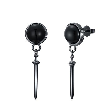 Black Dangle Drop Earrings 925 Sterling Silver Black Onyx Stud Earrings Viking Rune Jewelry Gift for Women Men - color: A01-Swords