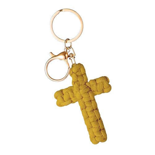 Knit Cross keychain Christian Gifts for Women Men Religious Gifts Bohe Backpack Charms Christian Keychain - color: Yellow