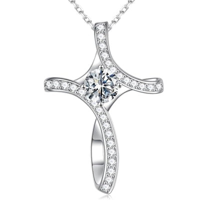Iefil Cross Necklace for Women - Birthstone Necklace for Women Wife Her - color: 04-April-Elegant White