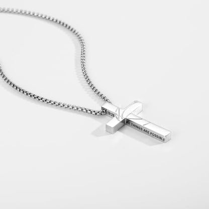 Gnamy Basketball Cross Necklace Gifts for Boys Men, Cross with Bible Verse Stainless Steel Pendant Chain Easter Christian Religious Jewelry Gifts for Him Kids Teenage Teens - color: Silver, style: PHILIPPIANS 19:26