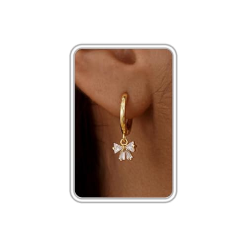 Dangle Earrings for Women, Dainty Huggie Hoop Dangle Earrings - color: Butterfly 01 Dangle Gold
