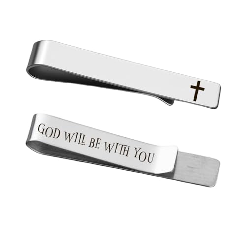 Novelty Religious Cross Tie Clip - Christian Birthday Christmas Gifts for Son Grandson Graduation Valentines Gift Ideas - style: god will be with you