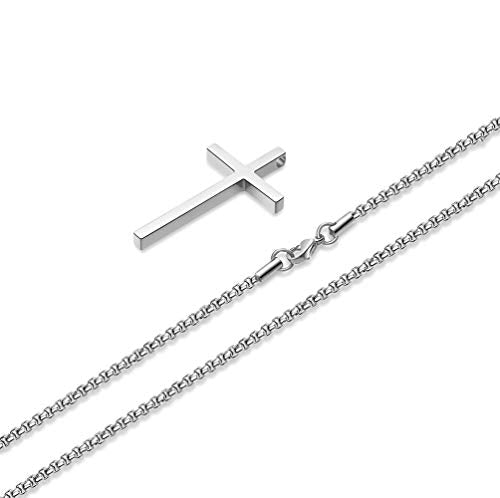 Ursteel Cross Necklace for Men, Silver Black Gold Stainless Steel Cross Pendant Necklace for Men, 16-30 Inches Box Chain - size: 16 inches, style: Silver Black: Cross Pendant 1.2"*0.7"
