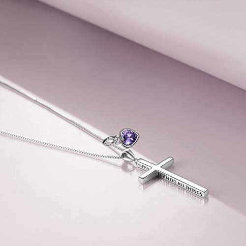 POPLYKE Cross Necklace 925 Sterling Silver Philippians 4:13 I Can Do All The Things Inspirational Necklace Gifts for Women Men 20+2'' - color: silver-02 February