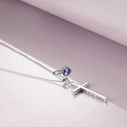 POPLYKE Cross Necklace 925 Sterling Silver Philippians 4:13 I Can Do All The Things Inspirational Necklace Gifts for Women Men 20+2'' - color: silver-02 February