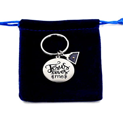 Uloveido Stainless Steel Faith Cross Keychain & Jesus Loves Me Christian Keyring Mustard Seed Charms Religious Jewelry - style: Jesus Love Me-triangle