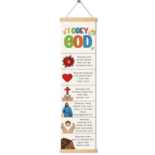 Rustic Canvas Hanging Banner, I Obey God Poster, Bible Story Poster, Wall Decor Art, Religious Artwork Banner Gift for Kids, Family Hanging of Scripture and Words Decorations 11 - color: Style 11