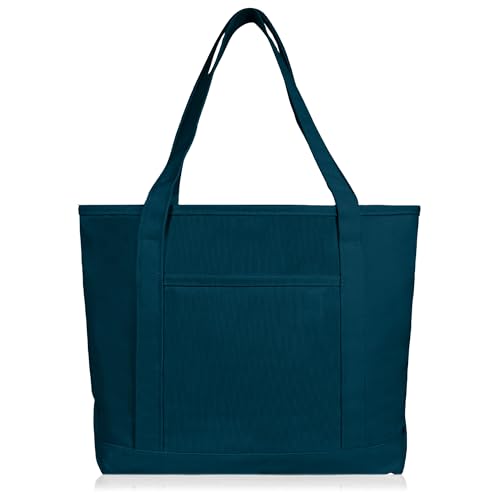DALIX 20" Solid Color Cotton Canvas Shopping Tote Bag in Navy Blue - color: Navy Blue