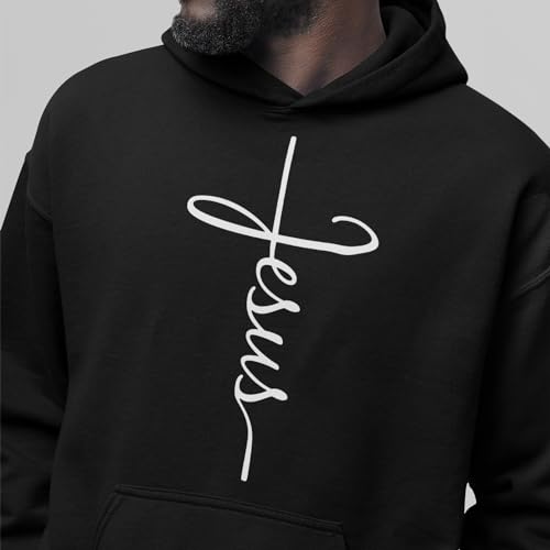 Jesus Cross Christian Pullover Hoodie for Men Women, Inspirational Gift - color: Black, size: 5X-Large