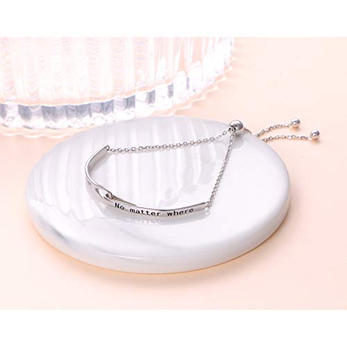 Sterling Silver Engraved Inspirational Adjustable Infinity Bracelet Graduation Gift for Mother Sister Best Friend Jewelry for Women - style: No matter where no matter what