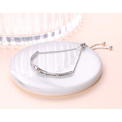 Sterling Silver Engraved Inspirational Adjustable Infinity Bracelet Graduation Gift for Mother Sister Best Friend Jewelry for Women - style: No matter where no matter what