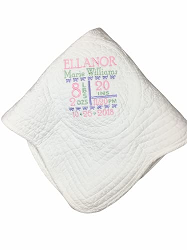 Personalized Baby Blanket – Custom Name, Monogram & Birth Stats, Soft Cotton Heirloom Quilt Keepsake, Unique Baby Gift for Boys & Girls (Birth Stats Design) - color: Birth Stats Design