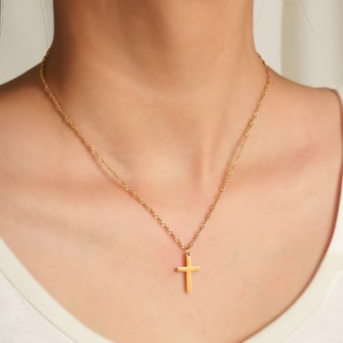 Cross Necklace for Women - Dainty 14K Gold Silver Plated Cross Necklace Choker Jewelry Cute Simple Small Trendy Non Tarnish Waterproof Faith Religious Jewelry Gift for Teenage - style: 09-Cross-Gold