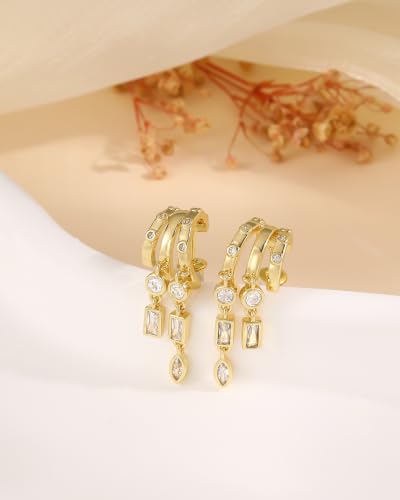 Dangle Earrings for Women Trendy Triple Huggie Hoop Stud Earring - color: D. CZ