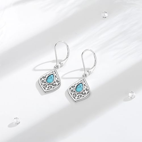 Vito Moonstone Turquoise Drop Earrings for Women, 925 Sterling Silver Hooks - style: Filigree-Turquoise-2