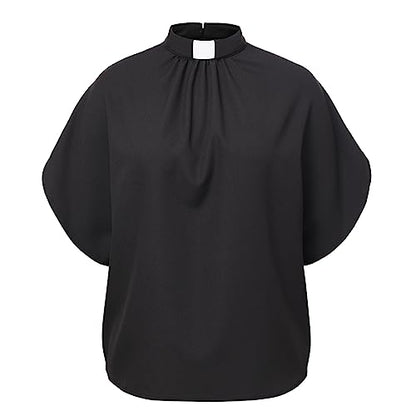 CAMDOM Womens Church Clergy Shirt Tab Collar Pleated Batwing Sleeves Blouse Top - size: X-Large