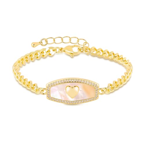 LETFLY Natural Shell Bracelets for Women, 14K Gold Plated Butterfly/Lips/Cross/Heart Charm Adjustable Cubic Zirconia Cuban Link Chain, Dainty Trendy Handmade Jewelry Gifts - style: Style E
