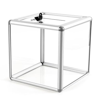 Large Donation Box with Lock, Acrylic Ballot Box with Slot 10 x 10 x 10 Inch, Suggestion Box with Lock Cash Storage Container for Fundraising Voting Charity Contest Tip