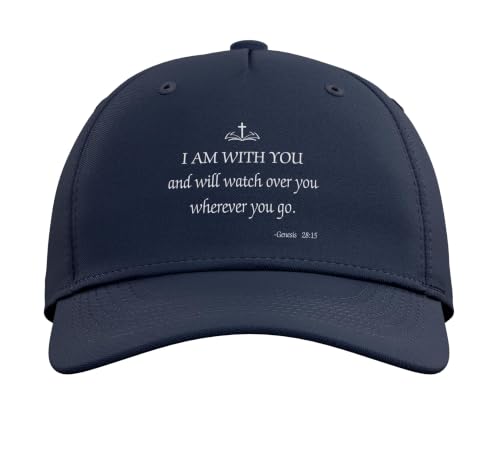 Inspirational Quotes Religious Bible Verses Genesis 28:15 Adjustable Baseball Hat - color: Navy Blue
