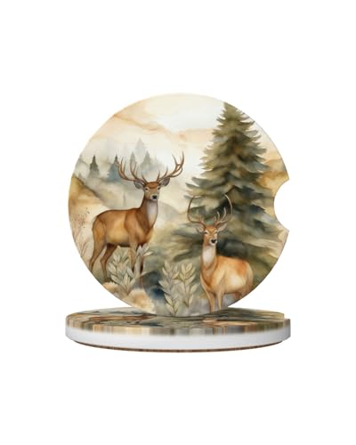 Ceramic Car Cup Coasters 2PCS - Artistic Deer - color: Artistic Deer