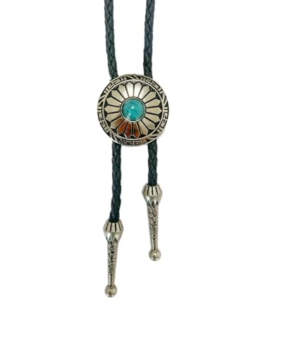 MULBA Vintage American Western Cowboy Indian Art Stone Leather Bolo Tie For Men Women - color: Style A-turquoise