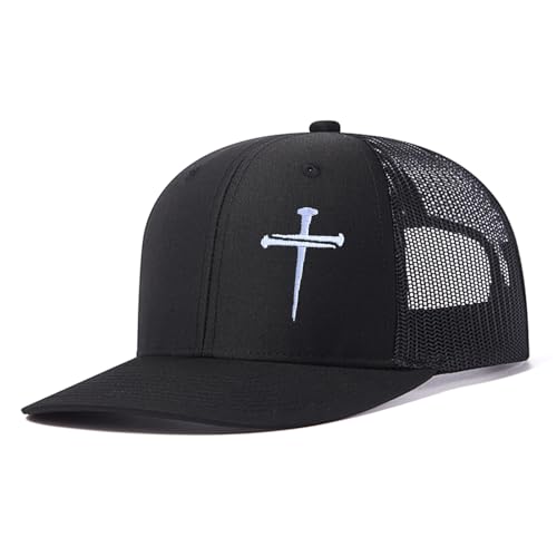 3 Nails Cross Trucker Hat Christian Religious Gifts for Birthday/Christma - color: 3 Nails Cross Trucker Hat All Black