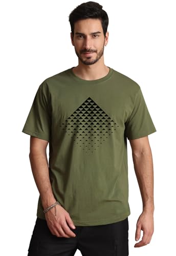 Aiyino Men's Triangle Geometric Tee – Gradient Art 100% Cotton Casual Top - color: Armygreen, size: X-Large