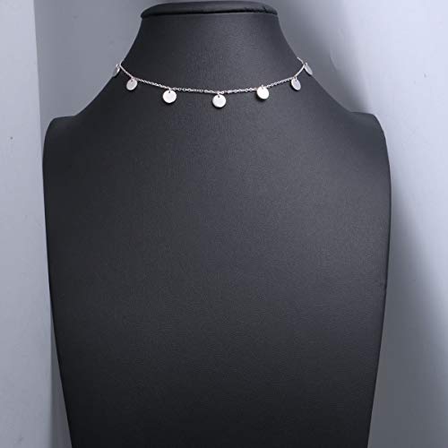 DAOCHONG Women S925 Sterling Silver Disc Statement Choker Necklace - style: Dot
