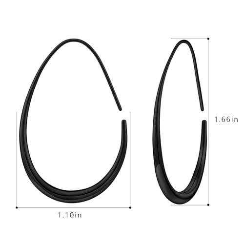 Lightweight Teardrop Hoop Earrings for Women - 14k Gold/White Gold Plated Large Oval Pull Through Hoop Earrings High Polished Statement Jewelry Gift for Women - color: Black 30*18