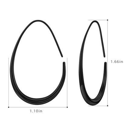 Lightweight Teardrop Hoop Earrings for Women - 14k Gold/White Gold Plated Large Oval Pull Through Hoop Earrings High Polished Statement Jewelry Gift for Women - color: Black 30*18