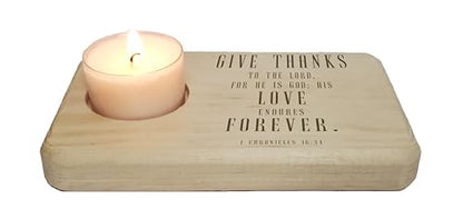 Christ Gift Spiritual Bible Verse Wood Tea Light Candle Holder with Bible Verse Christian Gift Home Decor (1 Chronicles 16:34) - color: 1 Chronicles 16:34