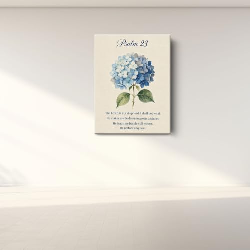 BEASTZHENG Psalm 23 Blue Hydrangea Canvas Wall Art Christian Bedroom Decor - color: Psalm 23