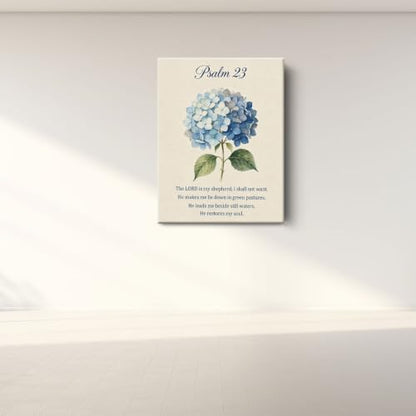 BEASTZHENG Psalm 23 Blue Hydrangea Canvas Wall Art Christian Bedroom Decor - color: Psalm 23