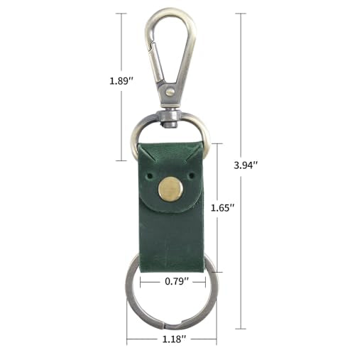 Jack&Chris Genuine Leather Keychain, Small Keychain for Man and Women, Key Holder Mens Belt Key Chain Ring, Red Brown - color: Green