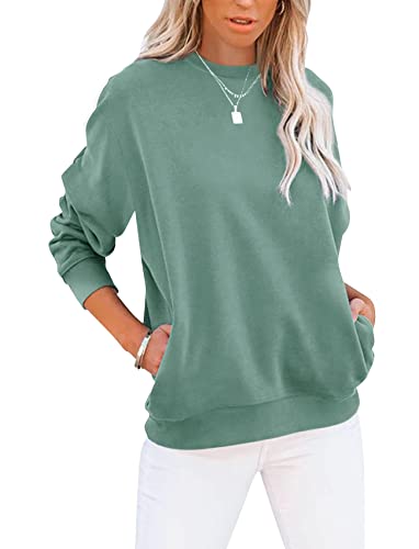 TICTICMIMI Women's Casual Crewneck Sweatshirts Cute Loose Fit with Pockets - color: C- Mint Green, size: Small