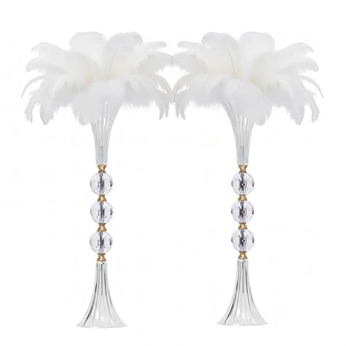 24.8" Tall Crystal Vases for Centerpieces, 2 Pcs Floral Trumpet Vases for Tables Wedding Centerpieces Bouquet Decorative, Acrylic Ribbed Flower Vase for Party Ceremony Centerpiece Dinner Event (2pcs)