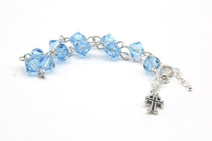 Catholic Communion Rosary Bracelet Created with Swarovski® Crystals, Glass - color: Aquamarine - March