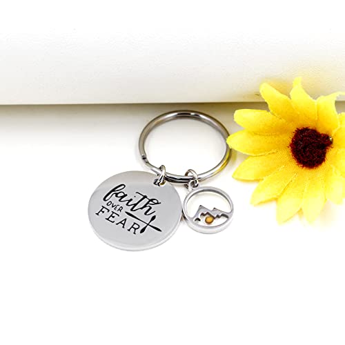 Uloveido Stainless Steel Faith Cross Keychain & Jesus Loves Me Christian Keyring Mustard Seed Charms Religious Jewelry - style: Faith Over Fear-round Mountain