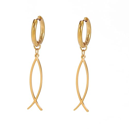 Earrings For Women Jesus Fish Faith Symbol Earrings Stainless Steel Chic Arc Fish Hook Earrings Christian Jewelry - color: gold 4