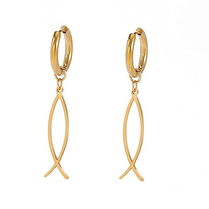 Earrings For Women Jesus Fish Faith Symbol Earrings Stainless Steel Chic Arc Fish Hook Earrings Christian Jewelry - color: gold 4