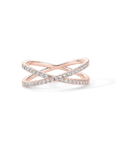 PAVOI 14K Gold Plated X Ring Simulated Diamond CZ Criss Cross Ring for Women - color: Rose Gold, size: 9
