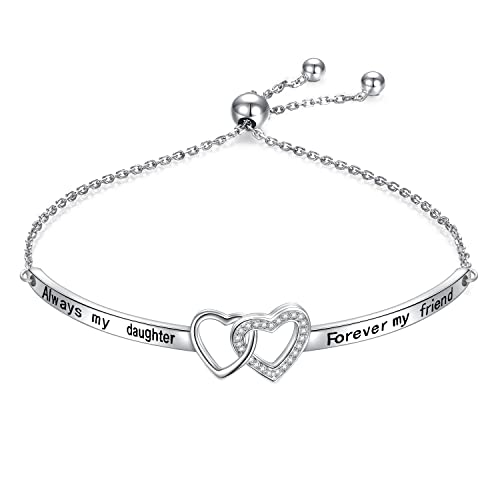 YinShan 925 Sterling Silver Heart Infinity Inspirational Bracelet Engraved Always My Sister/Daughter, Forever My Friend Adjustable Sisters Bracelets Friendship Jewelry for Women - style: double heart:Always My Daughter, Forever My Friend