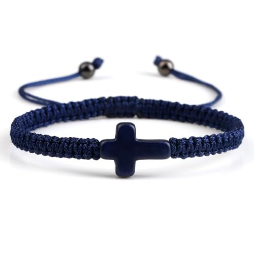Colorful Cross Braided Handmade Woven Rope Prayer Protection Bracelet Inspirational Religious Christian Protection Bangle for Women Men Couple Friendship Jewelry - color: blue
